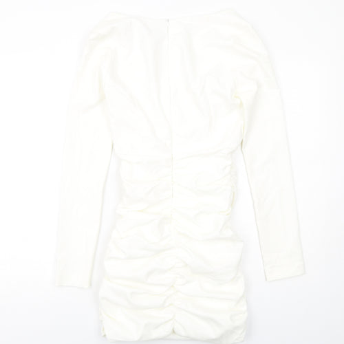 Zara Womens White Polyester Mini Size L V-Neck Zip