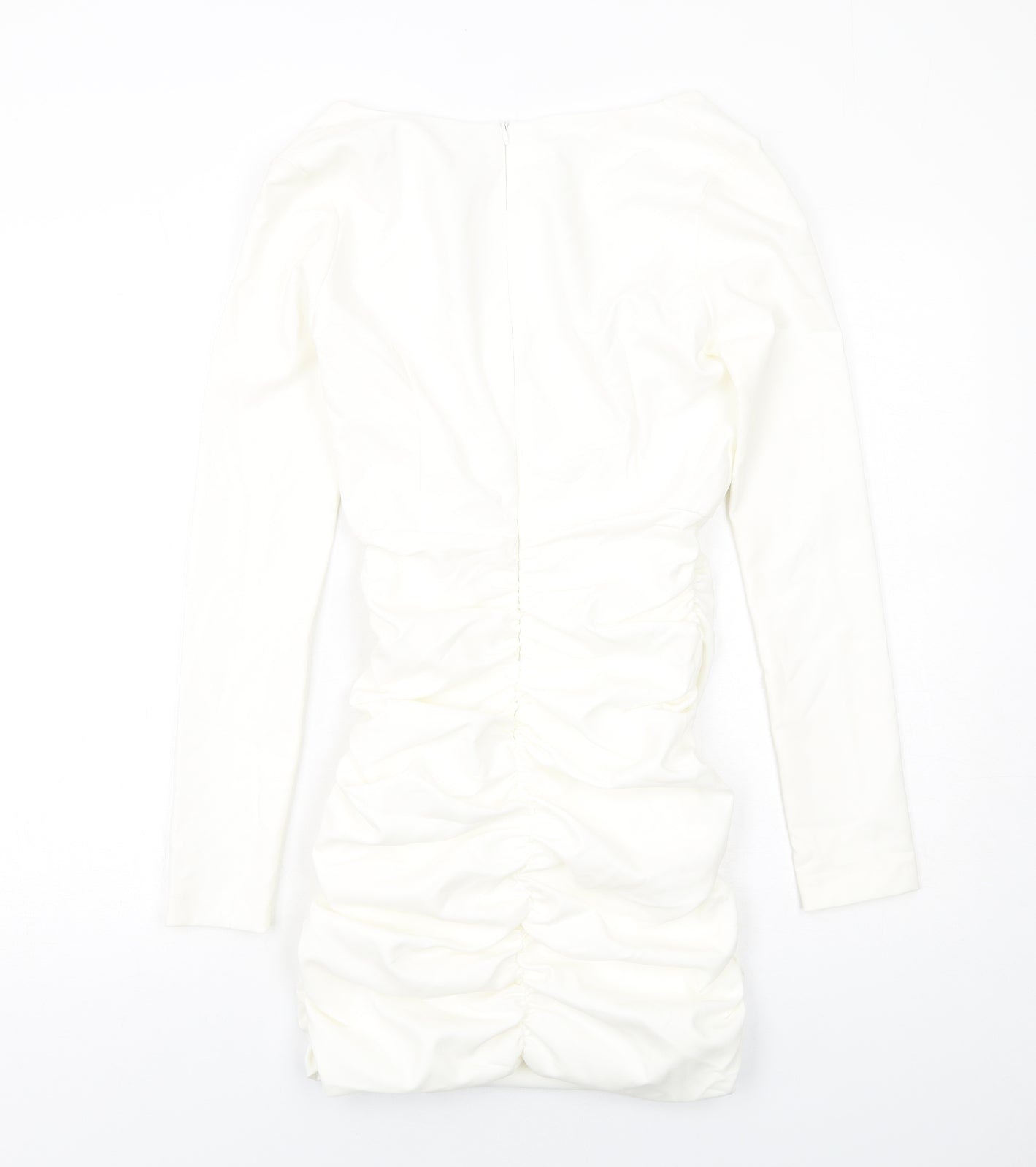 Zara Womens White Polyester Mini Size L V-Neck Zip