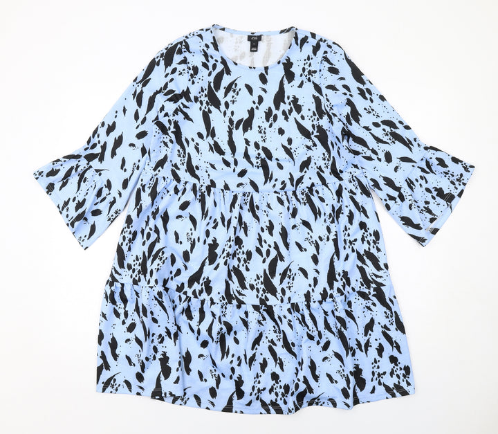 River Island Womens Blue Geometric Polyester Mini Size 10 Round Neck Pullover