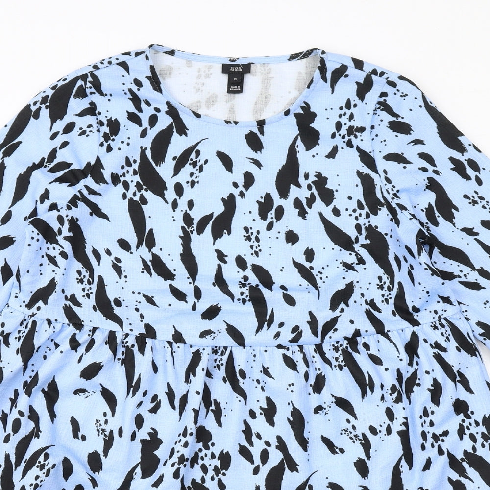 River Island Womens Blue Geometric Polyester Mini Size 10 Round Neck Pullover