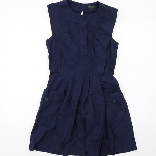 Topshop Womens Blue Cotton Mini Size 10 Round Neck Zip