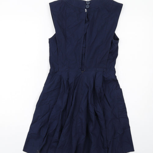 Topshop Womens Blue Cotton Mini Size 10 Round Neck Zip