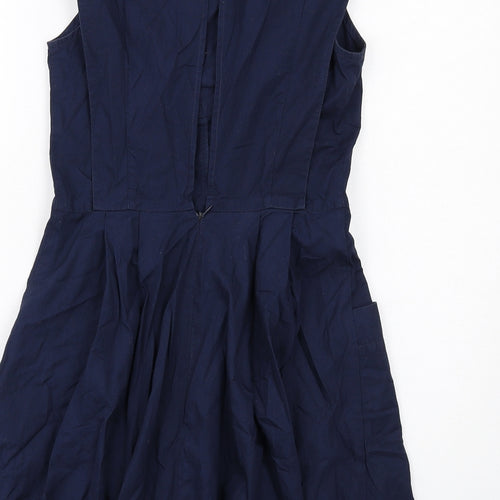 Topshop Womens Blue Cotton Mini Size 10 Round Neck Zip