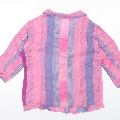 Per Una Womens Pink Striped Cotton Basic Button-Up Size 16 Collared