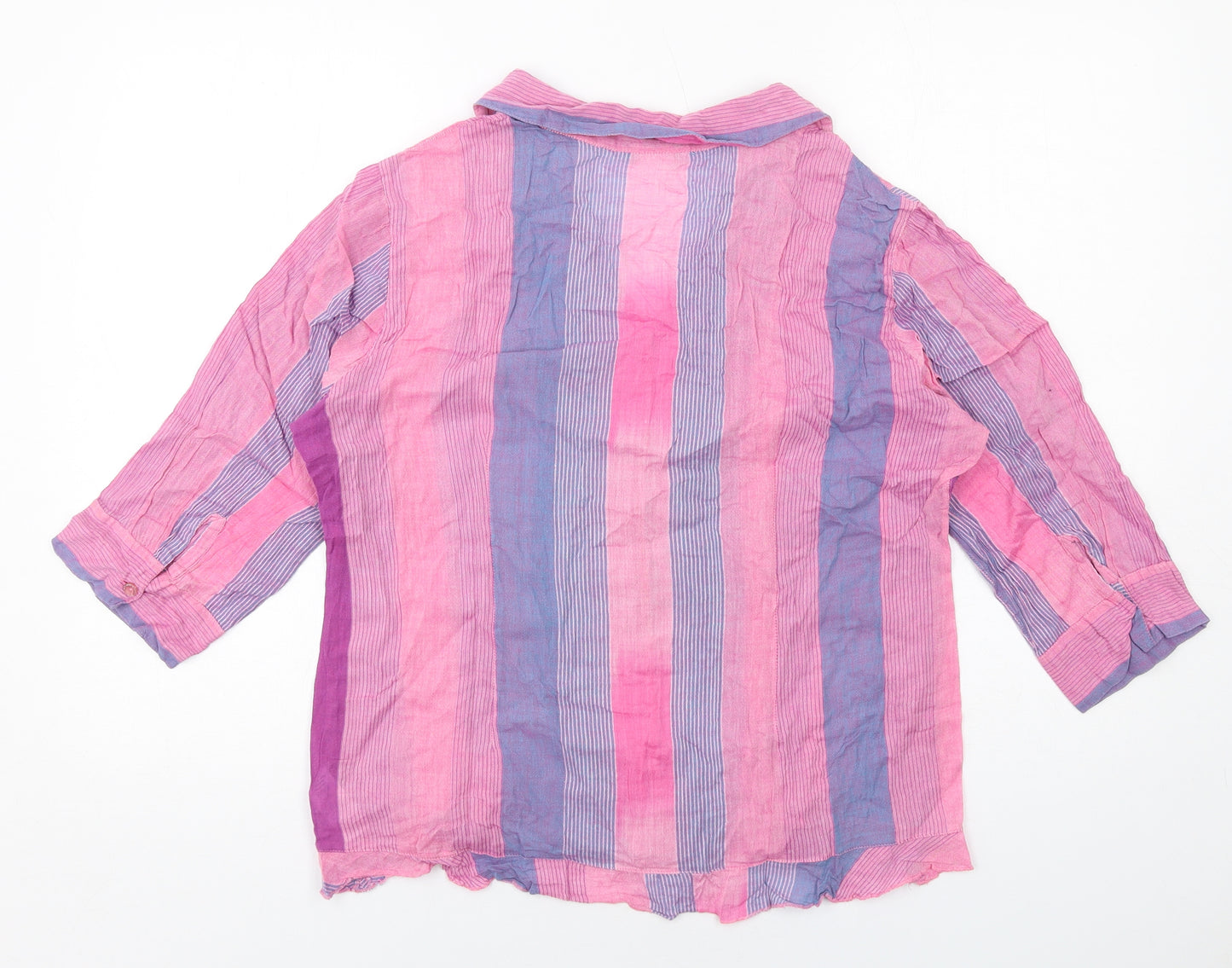 Per Una Womens Pink Striped Cotton Basic Button-Up Size 16 Collared