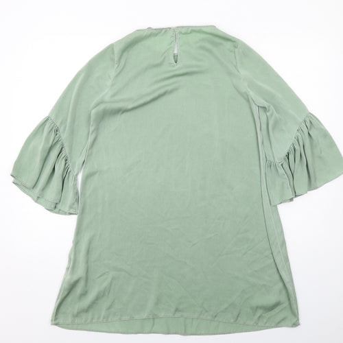 Zara Womens Green Polyester A-Line Size S Round Neck Button