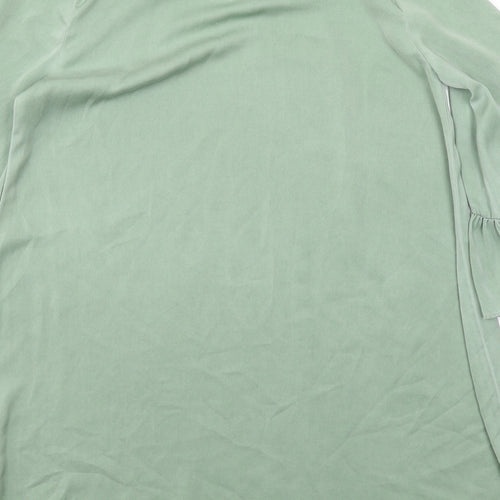 Zara Womens Green Polyester A-Line Size S Round Neck Button