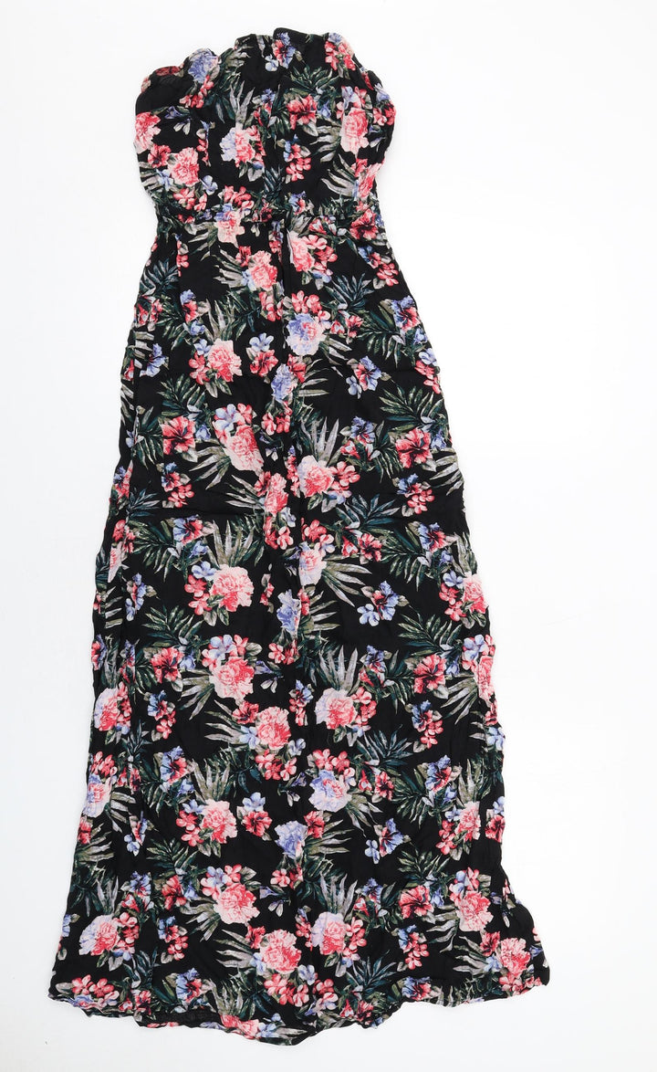 New Look Womens Black Floral Viscose Maxi Size 8 Off the Shoulder Pullover