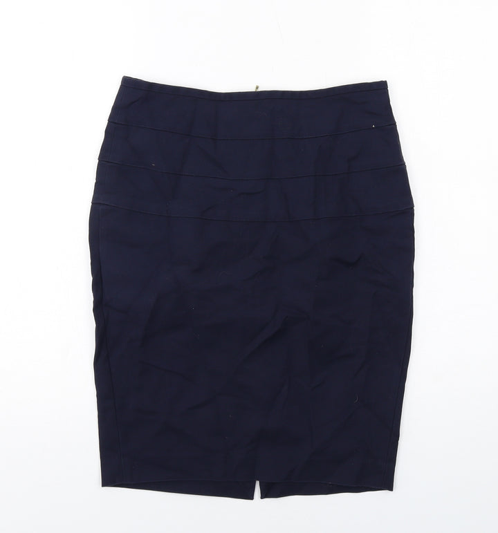 Zara Womens Blue Cotton Straight & Pencil Skirt Size M Zip