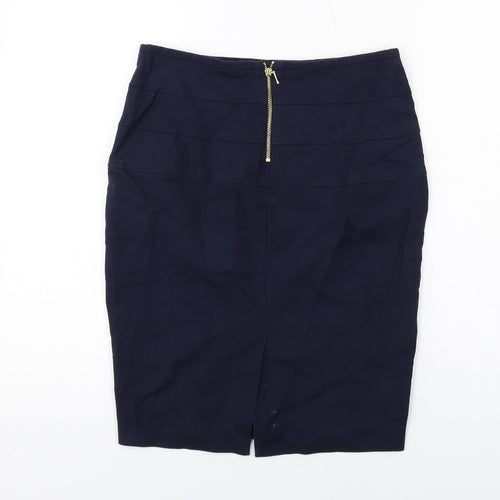 Zara Womens Blue Cotton Straight & Pencil Skirt Size M Zip
