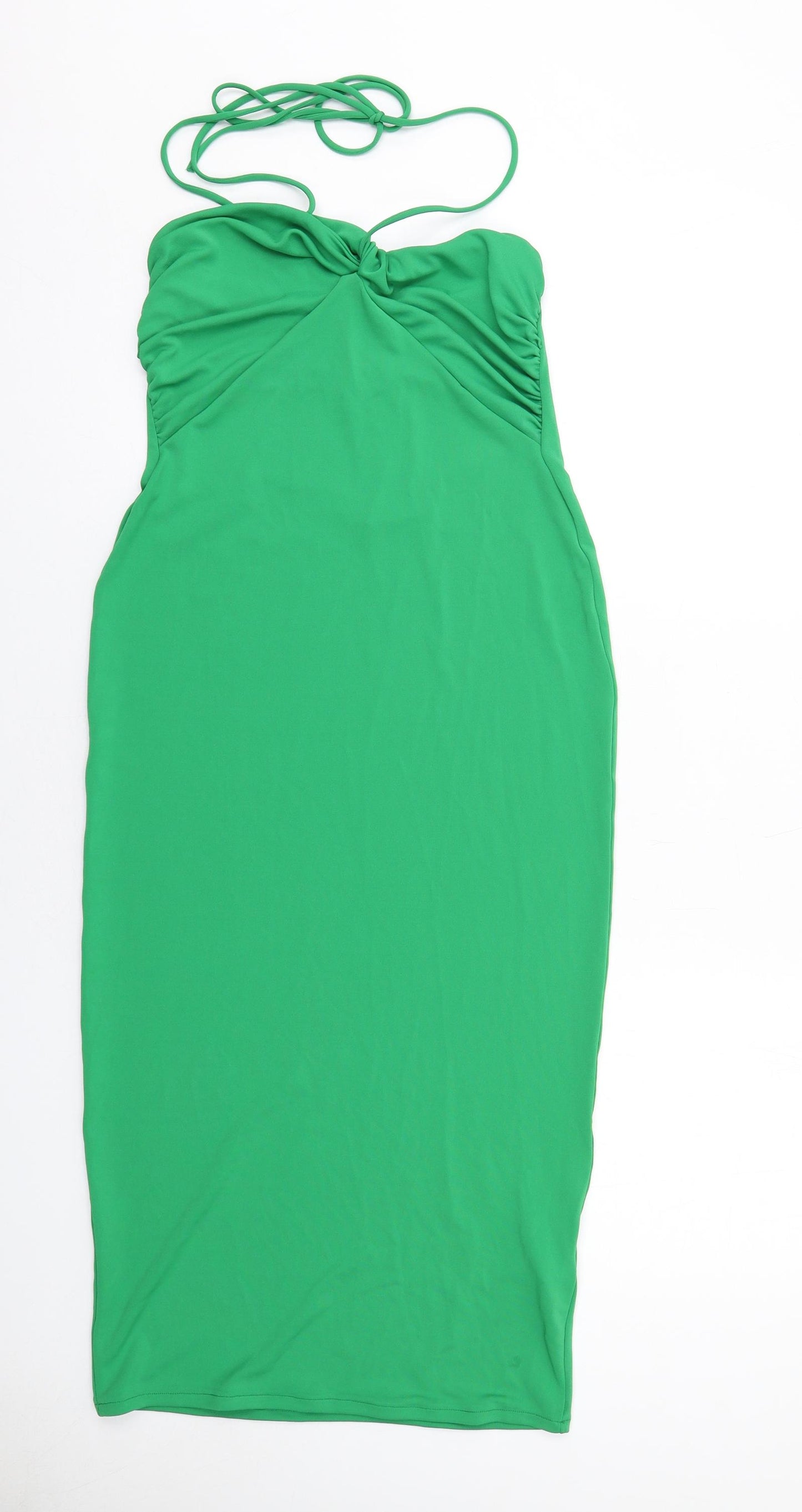 Zara Womens Green Polyester Bodycon Size S Halter Pullover