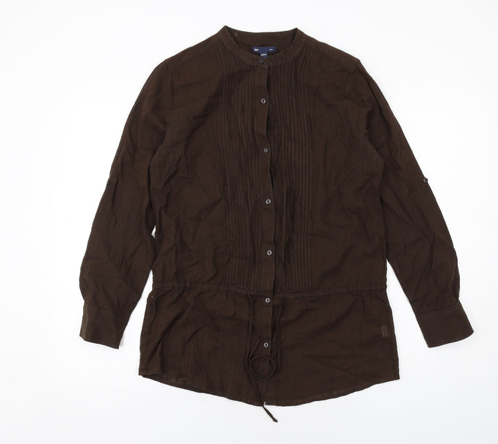 Gap Womens Brown Cotton Basic Button-Up Size S Round Neck