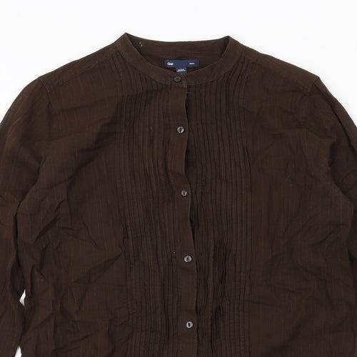 Gap Womens Brown Cotton Basic Button-Up Size S Round Neck