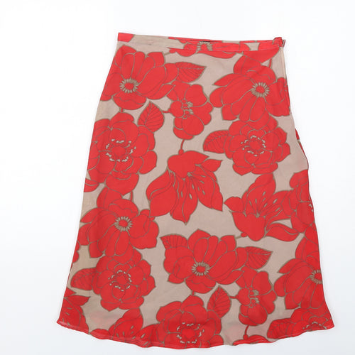 H&M Womens Red Floral Polyester A-Line Skirt Size 8 Zip