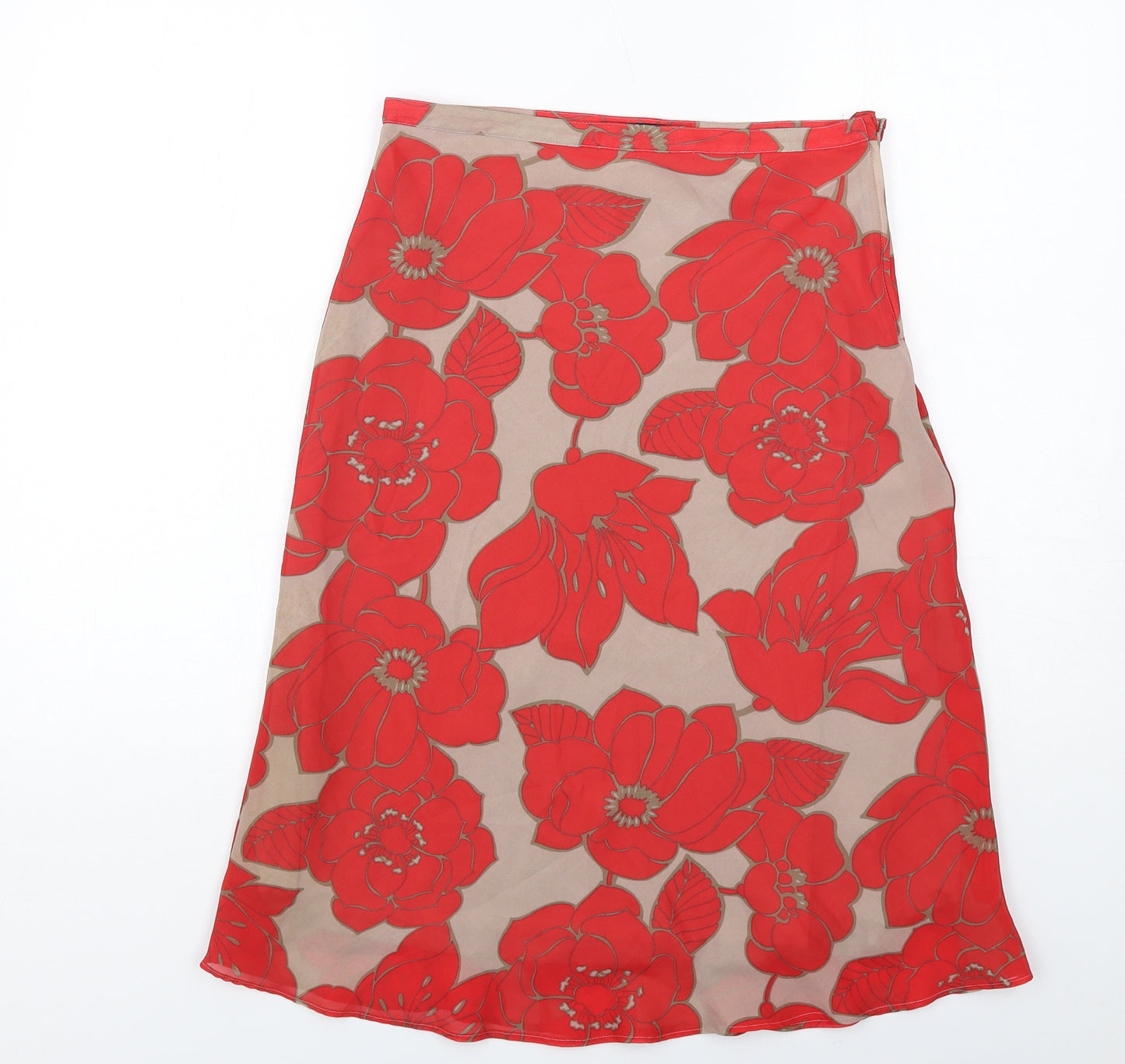 H&M Womens Red Floral Polyester A-Line Skirt Size 8 Zip