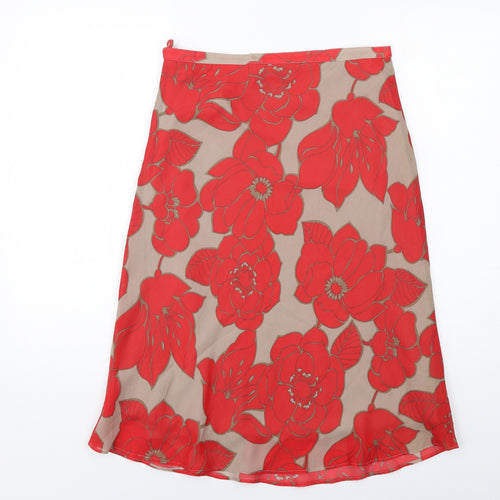 H&M Womens Red Floral Polyester A-Line Skirt Size 8 Zip
