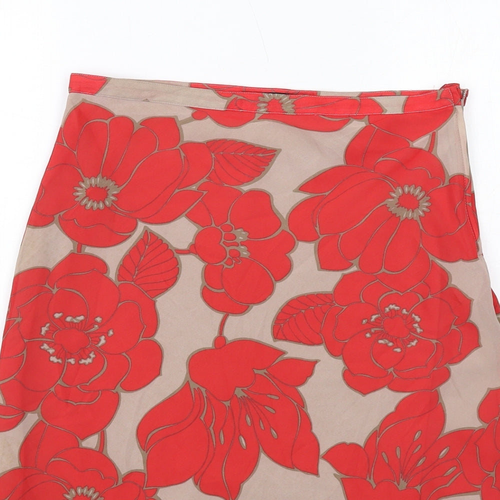 H&M Womens Red Floral Polyester A-Line Skirt Size 8 Zip