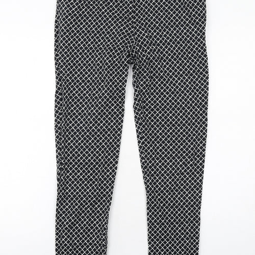 Oasis Womens Black Geometric Cotton Chino Trousers Size 12 Regular Zip