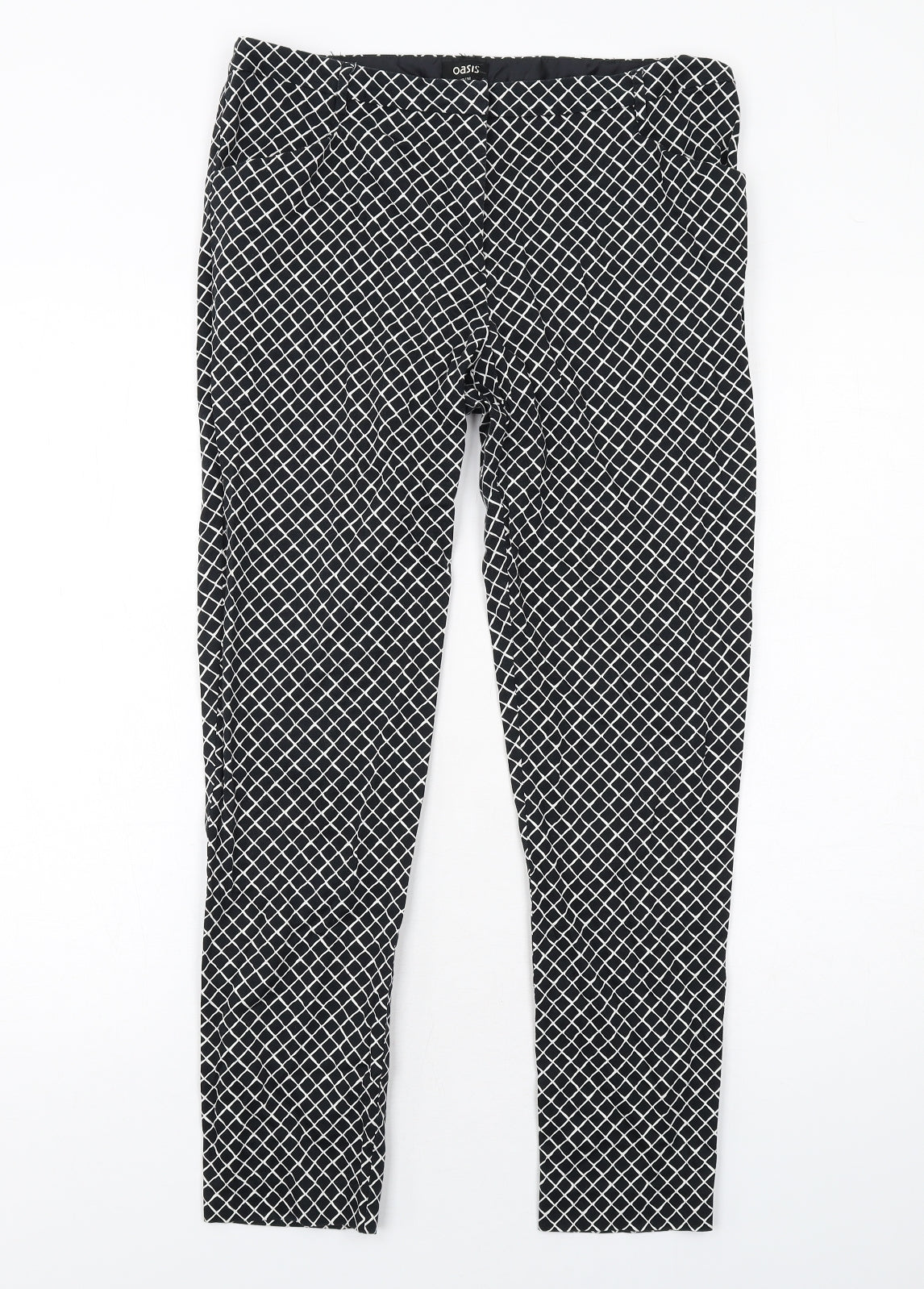 Oasis Womens Black Geometric Cotton Chino Trousers Size 12 Regular Zip