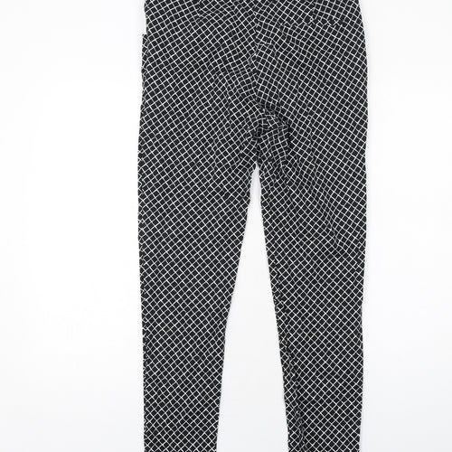 Oasis Womens Black Geometric Cotton Chino Trousers Size 12 Regular Zip