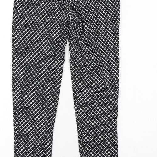 Oasis Womens Black Geometric Cotton Chino Trousers Size 12 Regular Zip