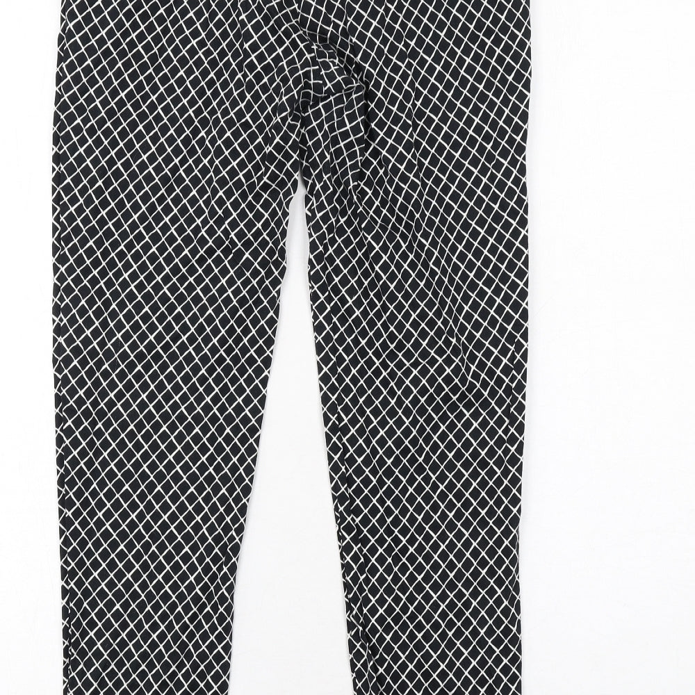 Oasis Womens Black Geometric Cotton Chino Trousers Size 12 Regular Zip
