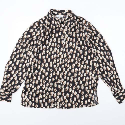 Topshop Womens Black Geometric Polyester Basic Button-Up Size 8 Collared