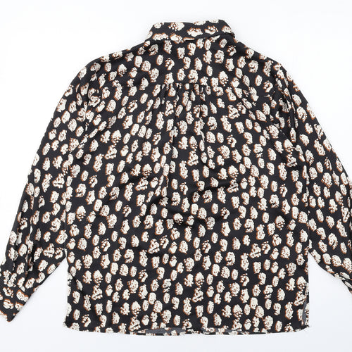 Topshop Womens Black Geometric Polyester Basic Button-Up Size 8 Collared