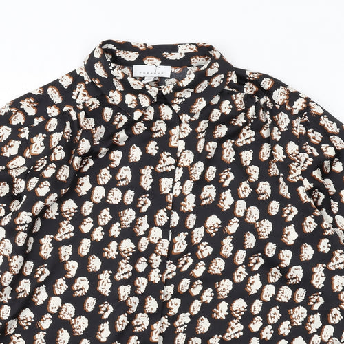 Topshop Womens Black Geometric Polyester Basic Button-Up Size 8 Collared