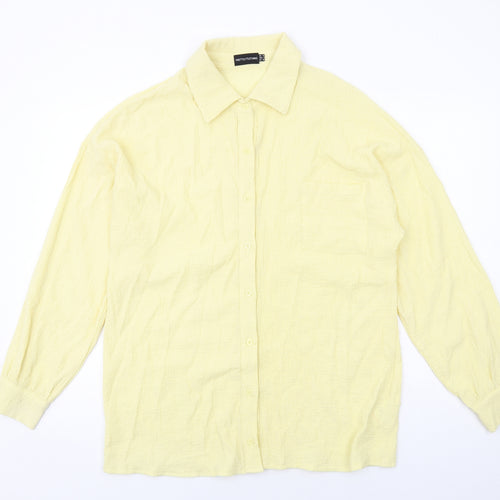 PRETTYLITTLETHING Womens Yellow Polyester Basic Button-Up Size 12 Collared