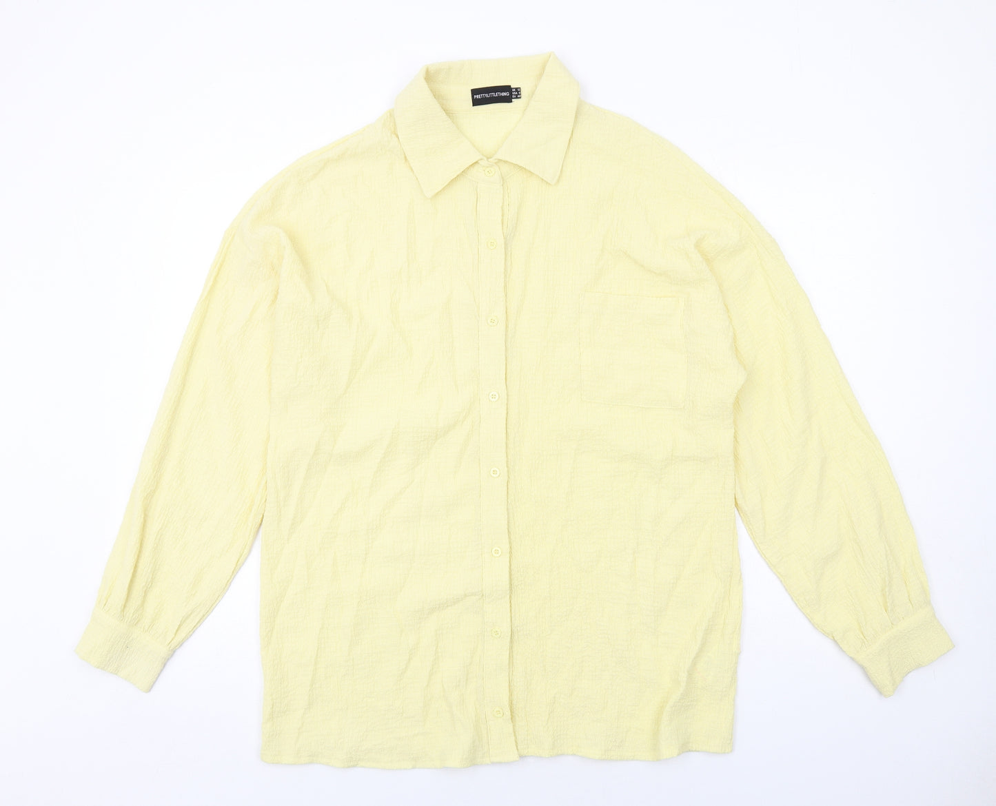 PRETTYLITTLETHING Womens Yellow Polyester Basic Button-Up Size 12 Collared