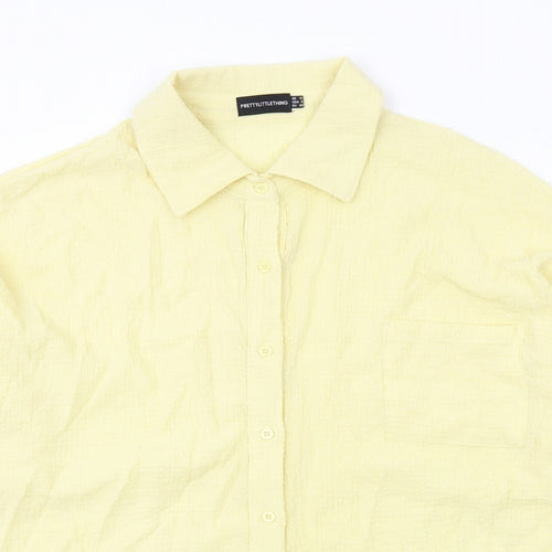 PRETTYLITTLETHING Womens Yellow Polyester Basic Button-Up Size 12 Collared