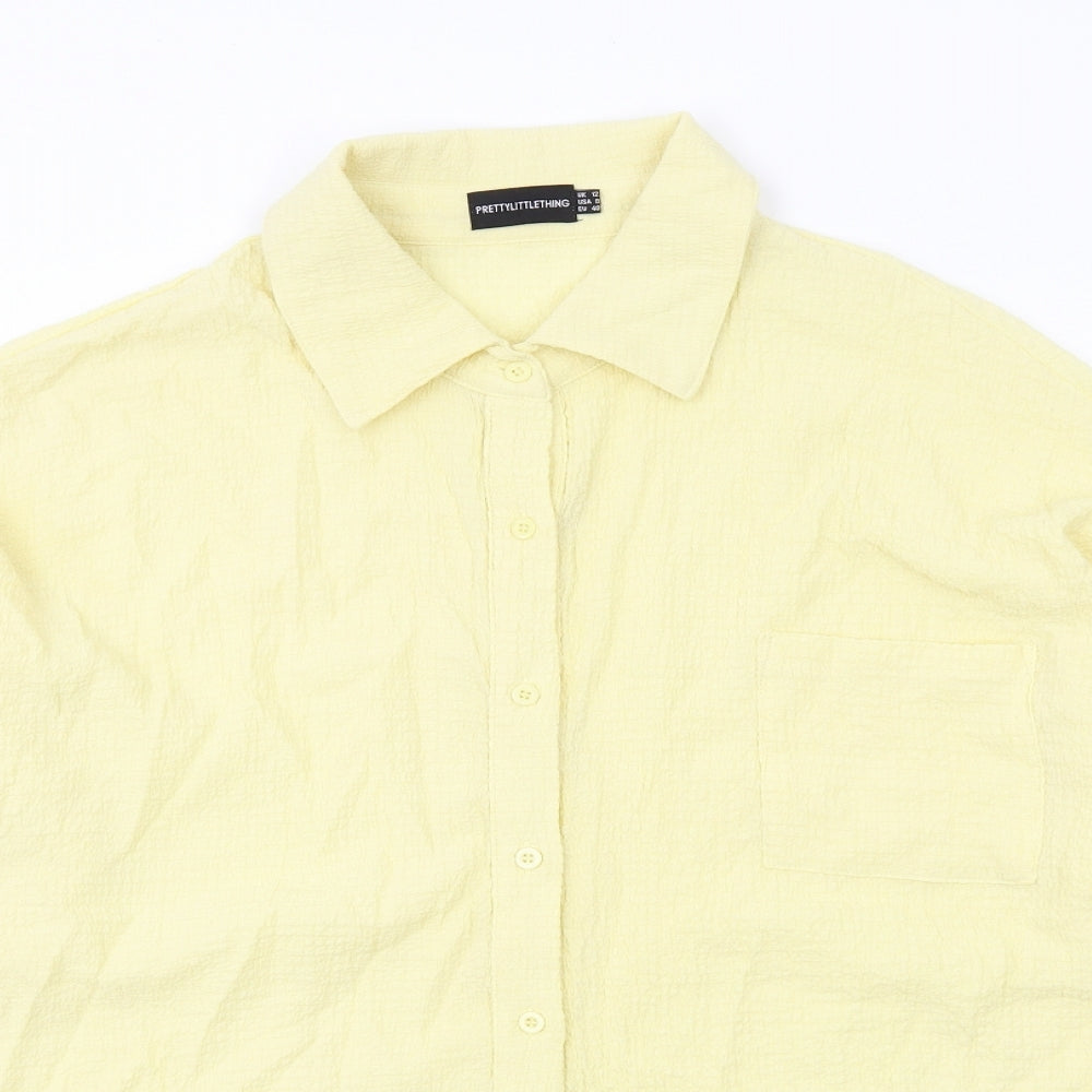 PRETTYLITTLETHING Womens Yellow Polyester Basic Button-Up Size 12 Collared