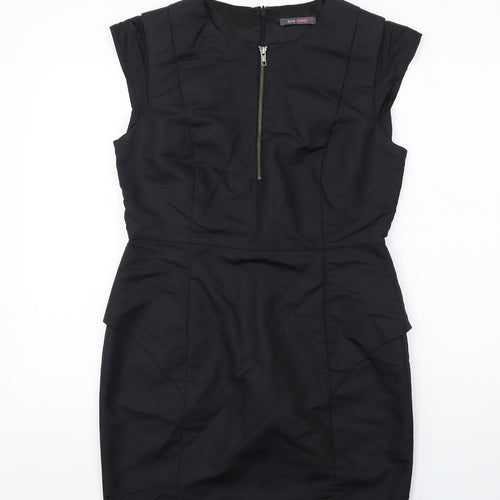 Love Label Womens Black Polyamide Shift Size 14 Round Neck Zip