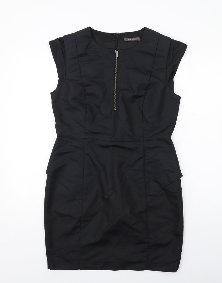 Love Label Womens Black Polyamide Shift Size 14 Round Neck Zip