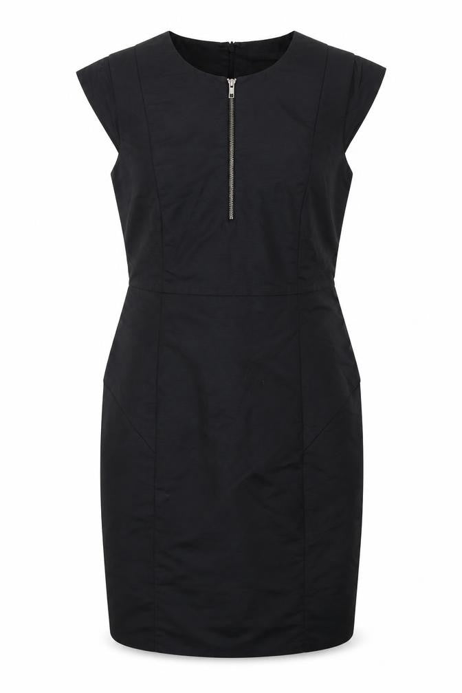 Front view of Love Label women’s black polyamide shift, size UK 14, round neck zip