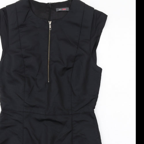 Love Label Womens Black Polyamide Shift Size 14 Round Neck Zip