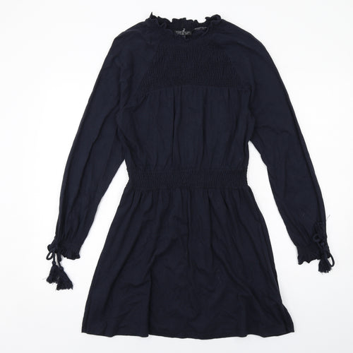 Topshop Womens Blue Cotton A-Line Size 10 Round Neck Pullover