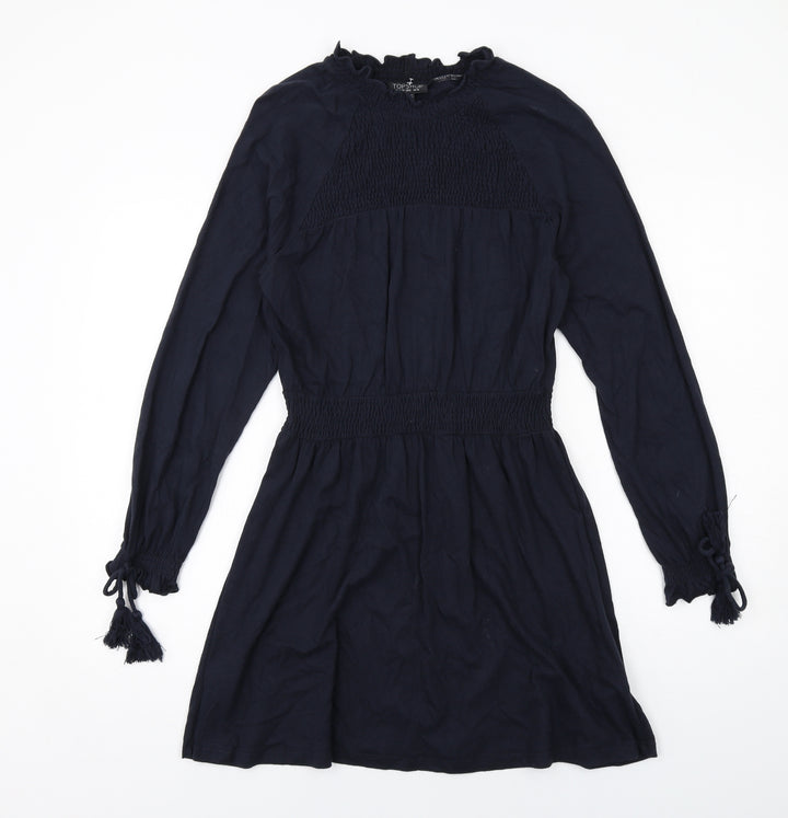 Topshop Womens Blue Cotton A-Line Size 10 Round Neck Pullover