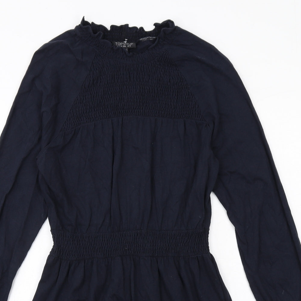 Topshop Womens Blue Cotton A-Line Size 10 Round Neck Pullover