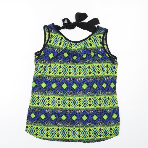 CMD Womens Multicoloured Geometric Polyester Basic Tank Size 10 Round Neck