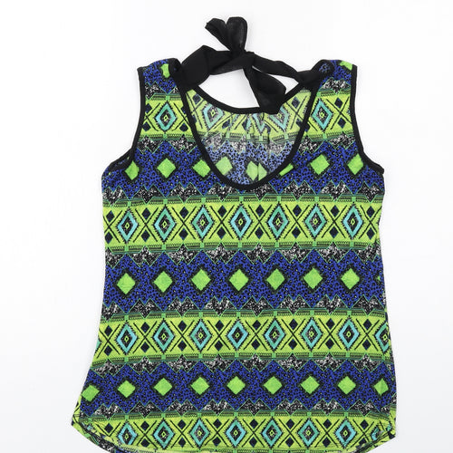 CMD Womens Multicoloured Geometric Polyester Basic Tank Size 10 Round Neck