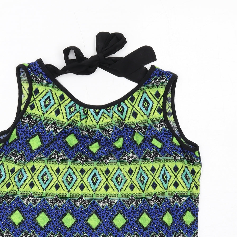CMD Womens Multicoloured Geometric Polyester Basic Tank Size 10 Round Neck