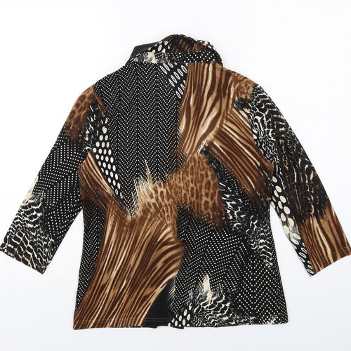 Anna Rose Womens Brown Geometric Polyester Basic Button-Up Size S Collared