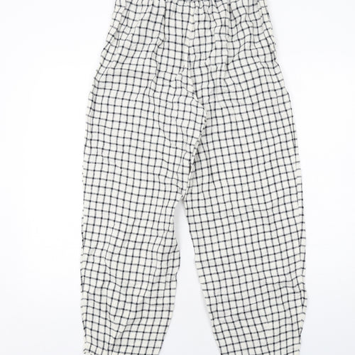 Marks and Spencer Womens Ivory Check Linen Trousers Size 8 Regular