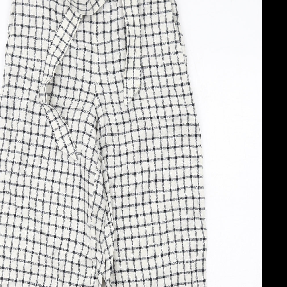 Marks and Spencer Womens Ivory Check Linen Trousers Size 8 Regular
