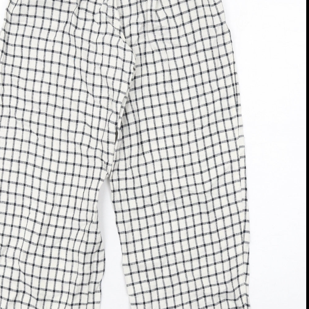 Marks and Spencer Womens Ivory Check Linen Trousers Size 8 Regular