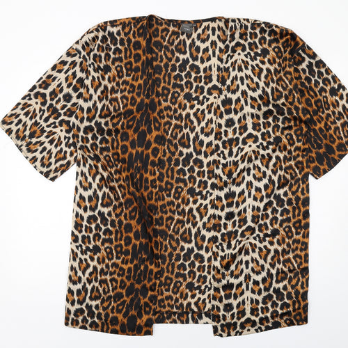 ICHI Womens Brown Animal Print Polyester Kimono Blouse Size S V-Neck - Leopard Print