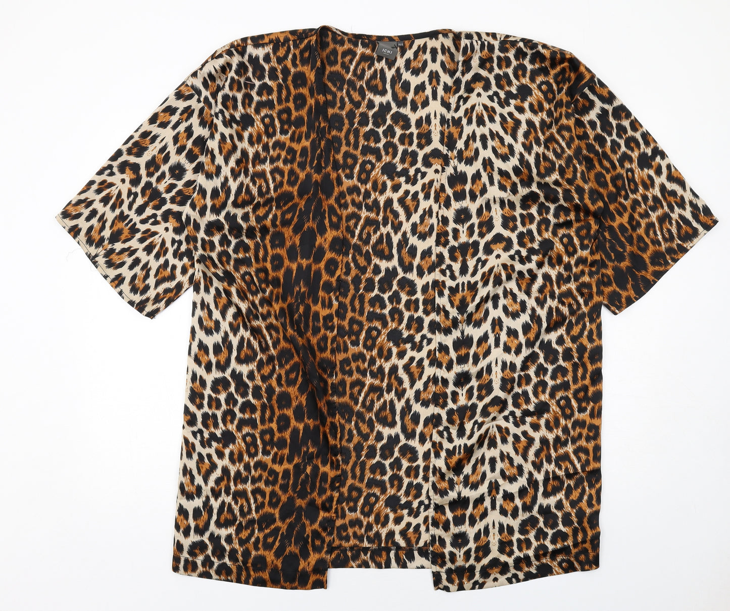 ICHI Womens Brown Animal Print Polyester Kimono Blouse Size S V-Neck - Leopard Print