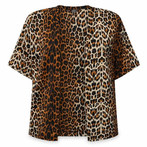 ICHI Womens Brown Animal Print Polyester Kimono Blouse Size S V-Neck - Leopard Print